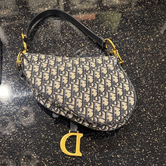 Dior Saddle Bag in Navy and Cream with Gold Accents - Picture 2 of 3